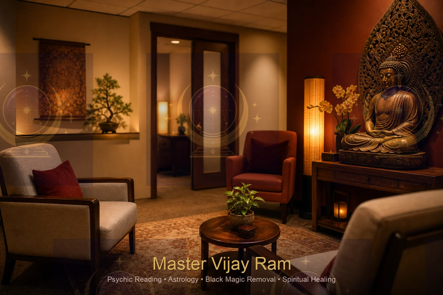 Waiting area at Master Vijay Ram astrology office Kitchener