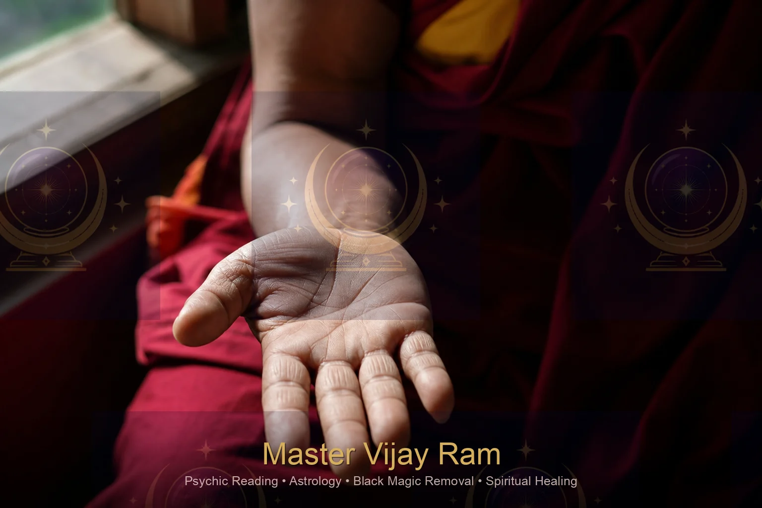 Palm being read during a session with Master Vijay Ram
