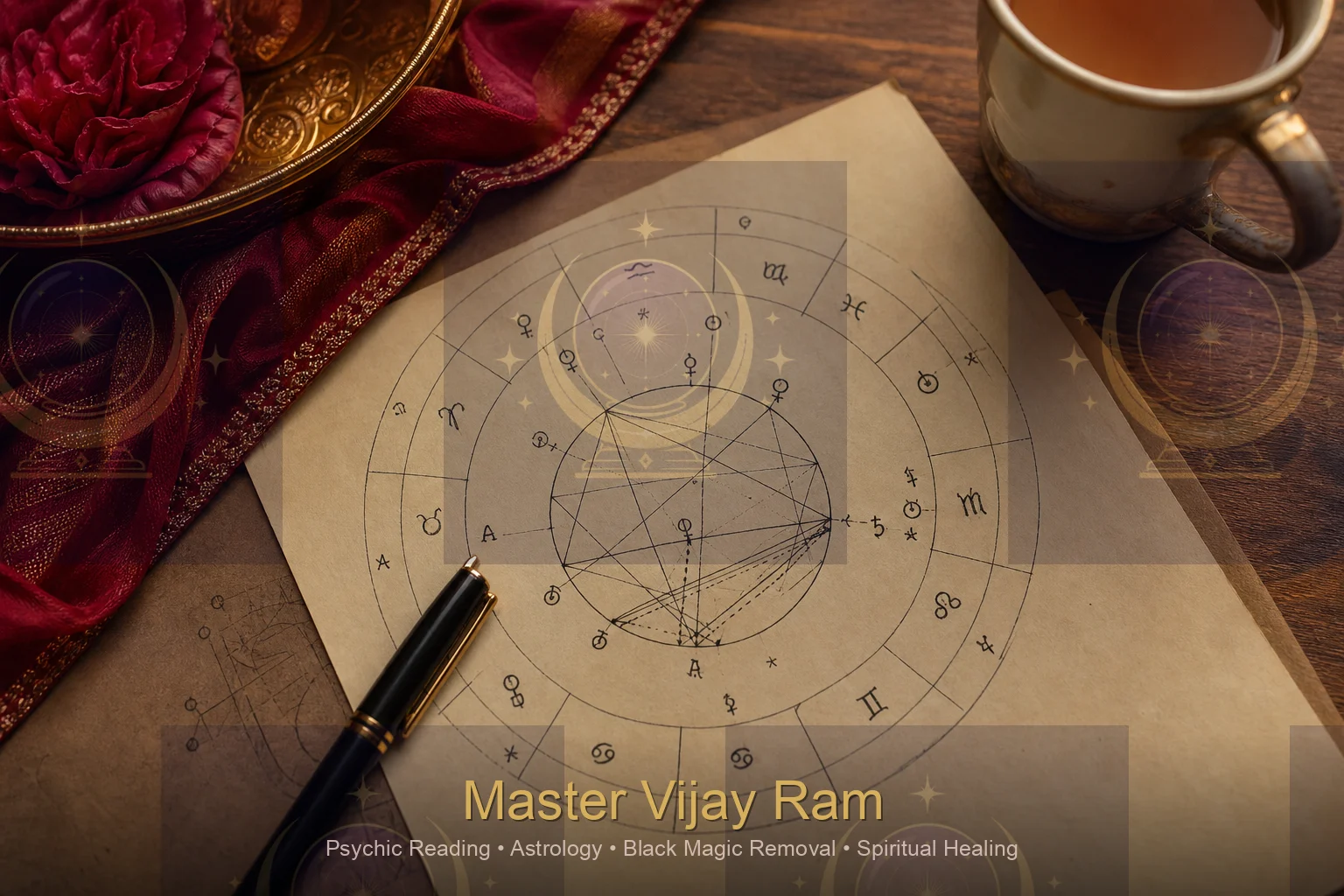 Handwritten notes from an astrology consultation with Master Vijay Ram