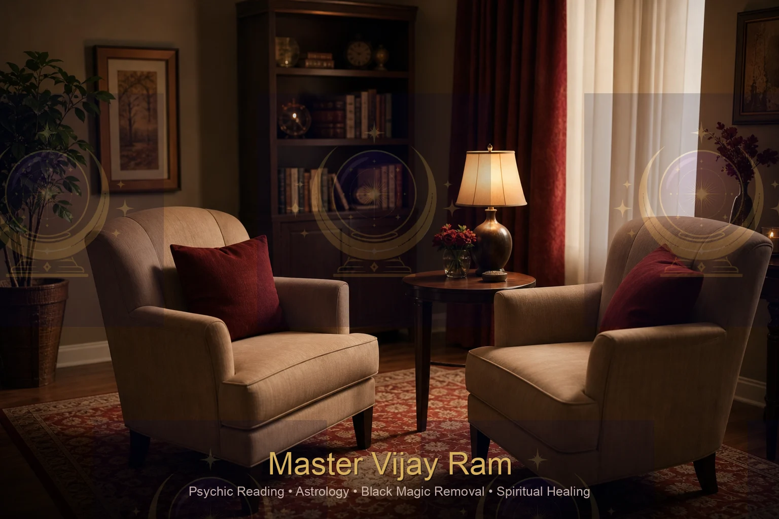 Private consultation room for psychic reading with Master Vijay Ram