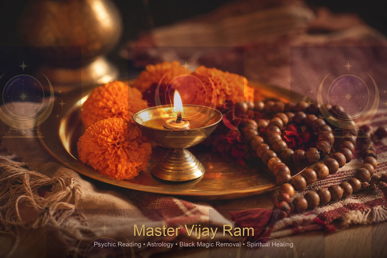 Traditional items used in Indian astrology sessions with Master Vijay Ram