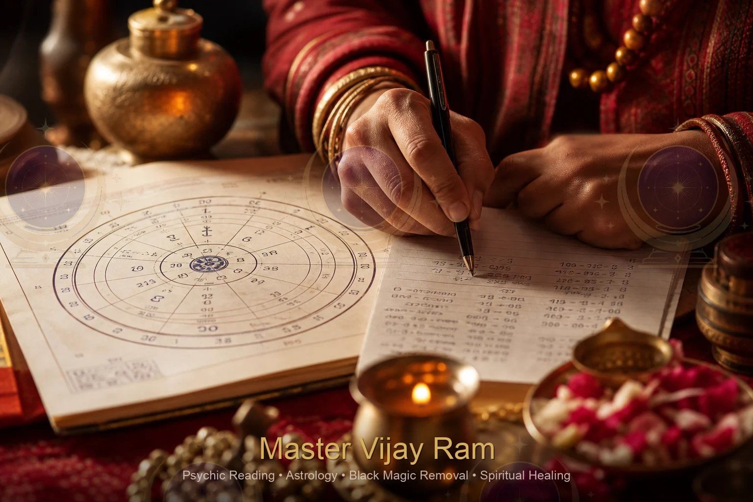 Kundli matching notes prepared during a reading with Master Vijay Ram