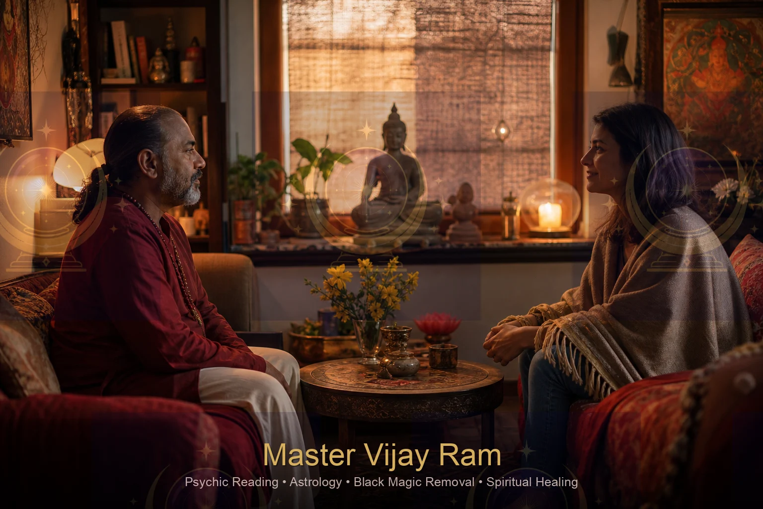 Private consultation room used for palm reading with Master Vijay Ram