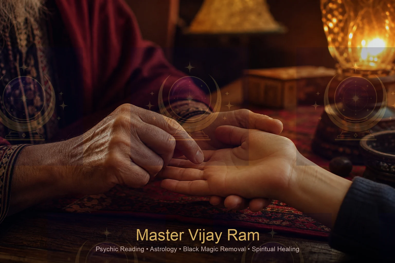 Palm reading session tracing hand lines with Master Vijay Ram
