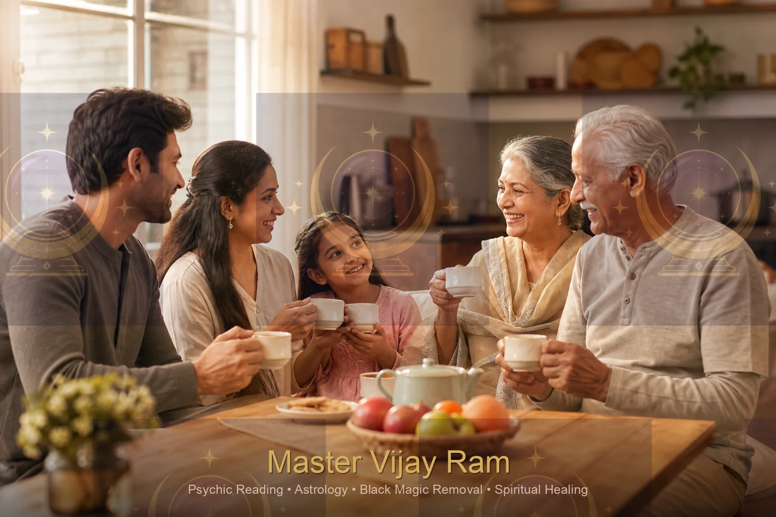 Calm family at home after spiritual protection guidance from Master Vijay Ram
