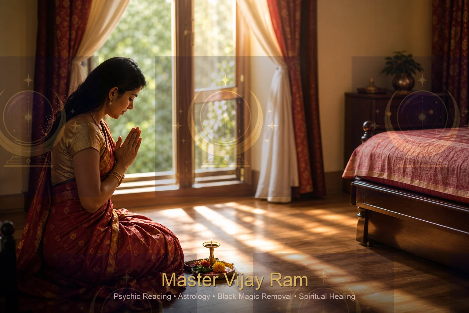 Sunlight in a tidy bedroom representing home spiritual protection by Master Vijay Ram