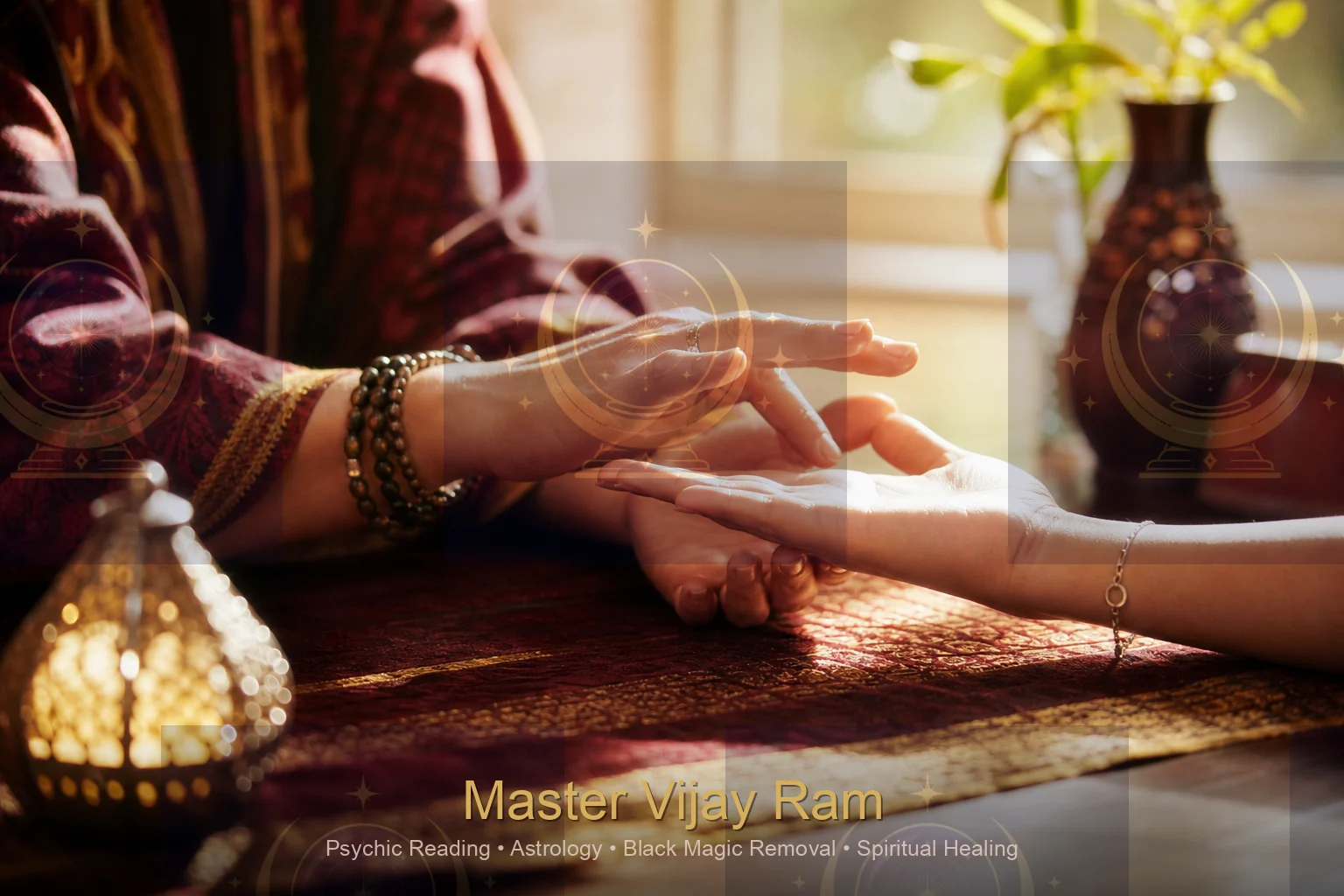 Palm reading consultation moment with Master Vijay Ram