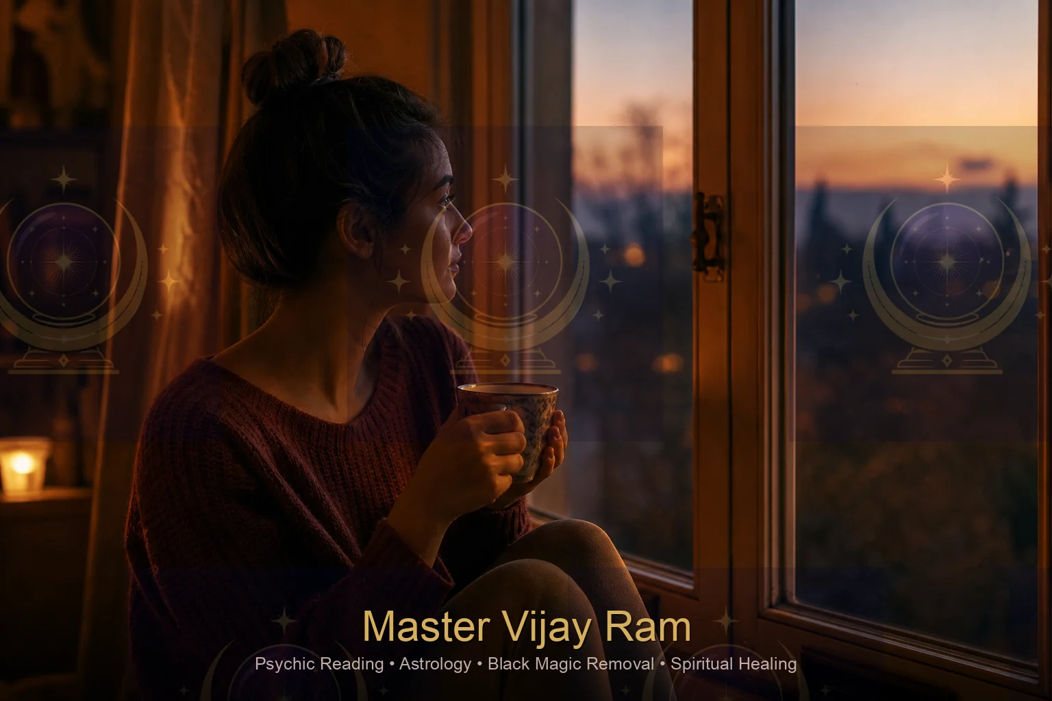 Person reflecting on life questions before seeking spiritual readings with Master Vijay Ram