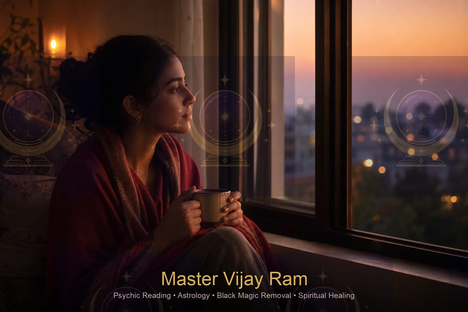 Person reflecting on ex relationship before consulting Master Vijay Ram